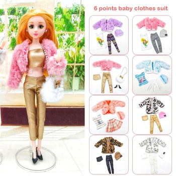 1 комплект кукольной одежды 1:6 для куклы 30 см, плюшевое пальто, топы, Брюки, шляпа, модные аксессуары для одевания куклы