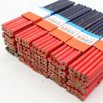 10шт Двухцветных Синих И Красных Линейных Круглых Столярных Карандашей Для Офисного Рисования Маркером Инженерной Деревянной Ручкой