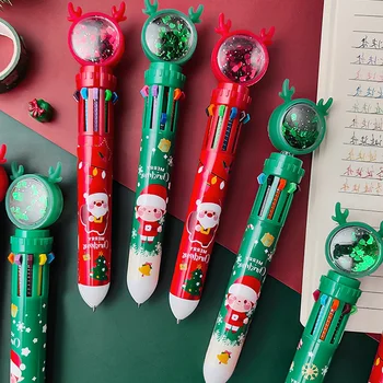 1ШТ Рождественская 10-цветная Шариковая ручка Студенческого типа Press-type Color Pen Санта-Клаус Нажимает На Шариковую ручку 0,5 мм Школьных Канцелярских принадлежностей