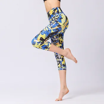 2018 Женские брюки для йоги с цветочным принтом, эластичные леггинсы для йоги с высокой талией, спортивные обтягивающие брюки, Леггинсы для фитнеса и бега, спортивные брюки 1