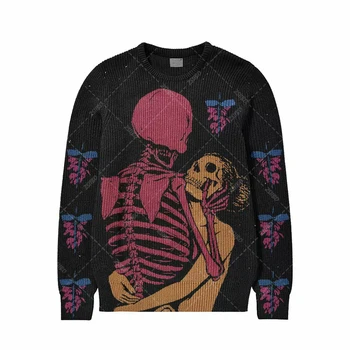 2022 новые вязаные свитера мужские и женские пары хип-хоп уличный готический ретро пуловер свитер Y2K панк свитер 7