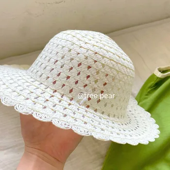 2023 Корейская Соломенная Шляпа С Цветочным Узором Для Девочек, Летняя Солнцезащитная Шляпа Для Защиты От Солнца 19
