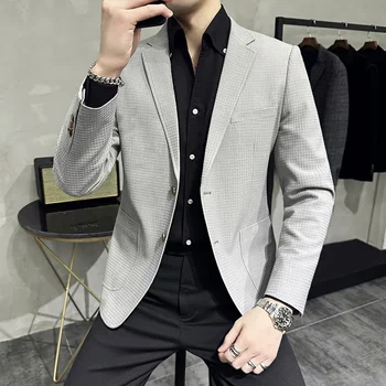 2023 Новая высококачественная мода с корейской версией красивого трендового мужского костюма, повседневного костюма в вафельную клетку, молодежного пальто will west 13