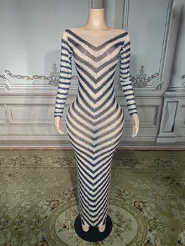 2023, Новое женское сексуальное платье с длинными рукавами и кристаллами, черное облегающее платье Миди, элегантное клубное платье для вечеринки знаменитостей 3
