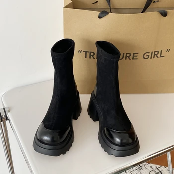 2023 Новые замшевые туфли, женские ботинки, повседневные ботинки на платформе до середины икры, готические туфли, короткие сапоги, женские пинетки больших размеров 18