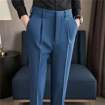 2023 Осенне-зимние толстые шерстяные мужские брюки, модное повседневное деловое платье, облегающие офисные брюки Pantalon Homme 5