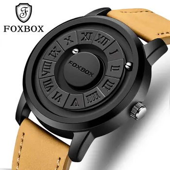 2024 Новые Мужские часы FOXBOX Бренд Creative Scrolling Beads Кварцевые Часы для мужчин с Магнитной Силой, Кожаный ремешок, Водонепроницаемые часы