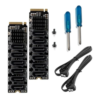 2X M.2 MKEY PCI-E Riser Card M.2 NVME к SATA3.0 PCIE К SATA 6Gpbsx6-Портовая карта расширения ASM1166 Поддерживает функцию PM 16