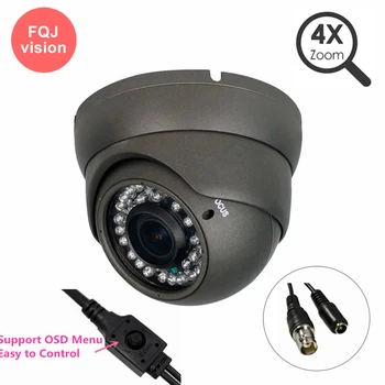5-Мегапиксельная Купольная Охранная AHD Камера Видеонаблюдения Home Indoor Surveillance 4xZoom Ручной Объектив Высокого Разрешения BNC Аналоговая Купольная Камера 30M IR 12