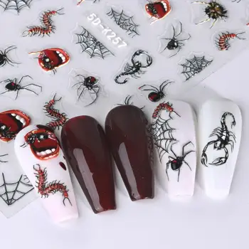 5d Наклейки для ногтей с тиснением, жуткие 5d наклейки для ногтей на Хэллоуин, темные губы бабочки, капли крови, рельефные дизайны, безопасные и экологичные 18
