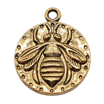 60шт 24x20 мм Круглая подвеска в виде пчелы, шарм цвета Античного золота, Шарм цвета античного серебра, Двухсторонние подвески в виде пчелы 3