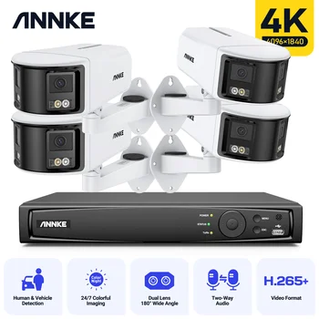 ANNKE 4K Outdoor Video Security Camera System 180 ° Двухобъективная IP PoE Камера Безопасности Smart Human Vehicle Detection 8MP POE Cam