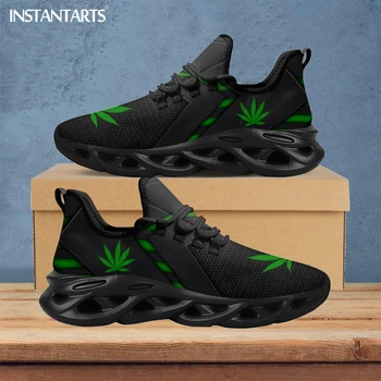 INSTANTARTS3D Спортивная обувь с принтом зеленых листьев сорняков для женщин Дышащая Кружевная Комфортная женская обувь Кроссовки на платформе 2023 8