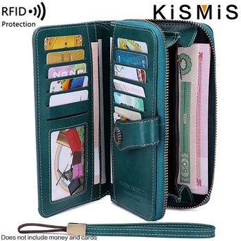 KISMIS RFID Ladies Fashion Long Wallet - Кожаный Кошелек Для Монет На Молнии Большой Емкости