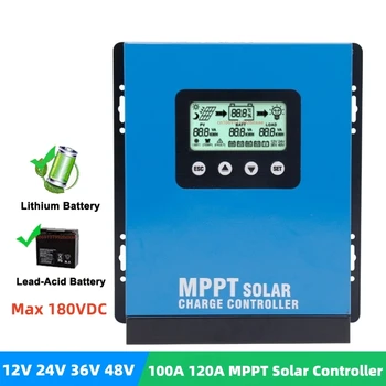 MPPT Контроллер Заряда Солнечной Батареи 100A 120A Регулятор Панели Солнечных Батарей Для 12V 24V 36V 48V Литиевой/Свинцово-Кислотной/Затопленной/Герметичной/Гелевой Батареи 9