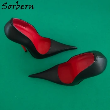 Sorbern Женские туфли-лодочки на высоком каблуке 16 см, туфли-лодочки из натуральной кожи, черные, красные туфли на каблуках с острым носком, без шнуровки, нестандартные цвета 8