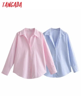 Tangada 2023, женская хлопковая рубашка в толстую полоску Оверсайз с длинным рукавом, Шикарная Женская Элегантная рубашка-топы PS31 13
