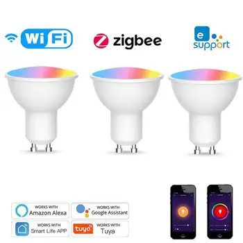 Wifi / Zigbee / eWeLink Tuya Smart Gu10 Светодиодная Лампа-Прожектор 4 Вт 5 Вт Smart Life RGBCW Работает С Alexa Google Home Alice 7