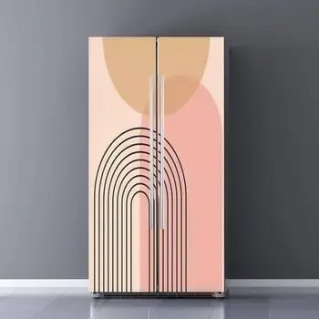 Абстрактная художественная обертка для холодильника в стиле модерн середины века, наклейка на холодильник в стиле бохо, полностью закрывающая дверцу, отклеивающийся кухонный декор 15