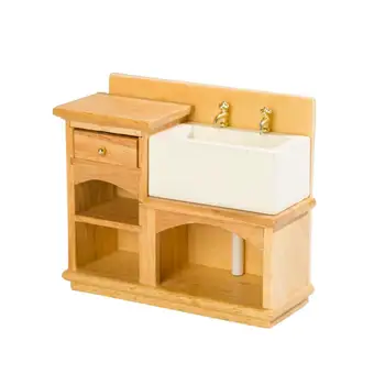 Аксессуары для кукольного домика, реалистичная миниатюрная мебель для кукольного домика 1/12, Тонкая работа, деревянный умывальник для ванной комнаты, кухни.