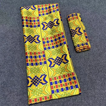 Африканская атласная ткань, атласный шелк с принтом Для нигерийского женского платья, атласная ткань в тон блузке из тюля, 4 + 2 ярда 17