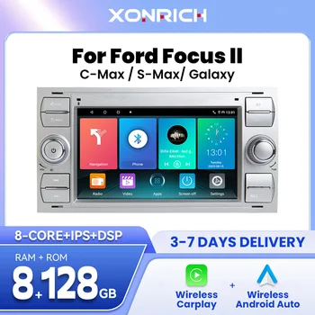 Беспроводное Автомобильное радио Carplay Для Ford Focus 2 Ford Fiesta Mondeo 4 C-max S-Max Fusion Transit Kuga Android 128G GPS 2Din Авторадио 8
