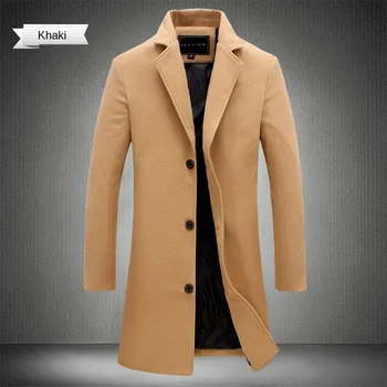 Весенне-осеннее хлопчатобумажное пальто из смесовой ткани, длинное повседневное деловое модное мужское приталенное пальто, куртка 17