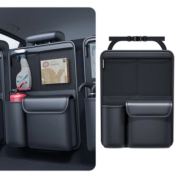Высококачественная кожаная сумка для хранения на спинке заднего сиденья автомобиля, многокарманный органайзер для багажника автомобиля, автоматическая укладка, уборка, аксессуары для интерьера.