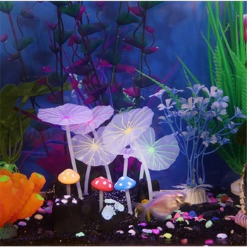 Декор в виде гриба с имитацией листьев лотоса со светящимся эффектом для аквариумных рыб, украшение для аквариума, украшение для плавания, украшение для аквариума