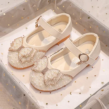 Детская обувь принцессы, блестящие вечерние свадебные туфли для девочек, модные балетки со стразами для малышей, Повседневная детская кожаная обувь