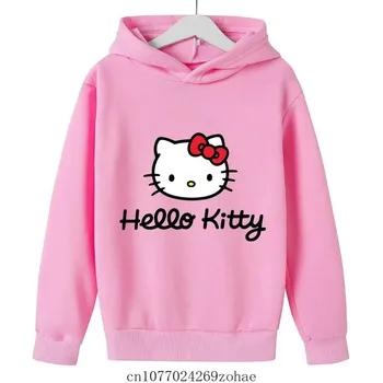 Детская одежда Disney Hello kitty, толстовка с капюшоном для девочек, одежда для маленьких девочек, кавайный пуловер, одежда для девочек, куртка от 4 до 14 лет 15
