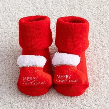 Детские Осенне-Зимние Утолщенные Шерстяные Круглые Детские Праздничные Красные Носки Для Новорожденных Christmas Midtube Foot Point Floor Socks 15