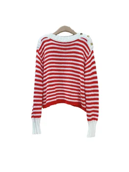 Джемпер-свитер с круглым вырезом средней длины, свободная версия, контрастный дизайн, теплый и удобный осень-зима 2023 13