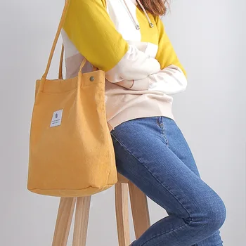 Женская вельветовая сумка для покупок, холщовая сумка для девочек, сумка через плечо, экологическая сумка для хранения, Многоразовые складные Эко-сумки для бакалеи