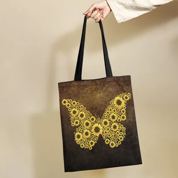 Женская креативная сумка Yikeluo с изображением бабочки в виде подсолнуха, экологичная сумка, Большая вместительная сумка для покупок, продуктовая сумка, сумки через плечо 16