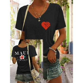 Женская футболка с V-образным вырезом и коротким рукавом с принтом любви, простая футболка, повседневная модная женская одежда большого размера, Летние женские топы