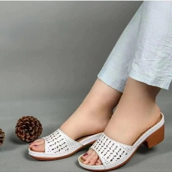 Женские тапочки-гладиаторы, женская обувь с вырезами, сандалии на среднем каблуке, женская летняя повседневная женская обувь с открытым носком, Zapatos Mujer 11