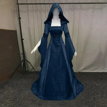 Женское Бархатное длинное платье Средневекового Возрождения, плюс Размер, квадратный воротник, Женское придворное платье, Викторианский халат, косплей-костюм 7