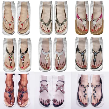 Забавные носки с 3D-принтом, вьетнамки, тапочки, сандалии с рисунком, летние уличные милые хлопковые мягкие пляжные носки на низком каблуке в стиле каваи 10
