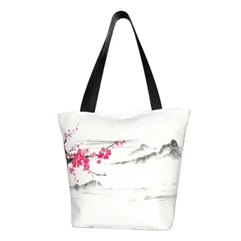 Забавные сумки для покупок в виде дерева Сакуры, многоразовые Японские сумки для покупок с цветами, холщовая сумка для покупок через плечо 15