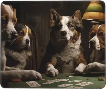 Забавный Собачий Коврик Для Мыши Нескользящие Резиновые Собаки, Играющие В Покер Карты, Прямоугольные Коврики для Мыши для Игрового Офисного Компьютера Ноутбук 10x12 дюймов 12