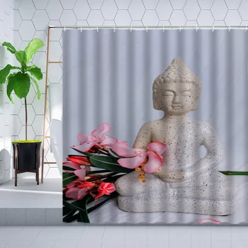 Занавеска для душа в стиле Дзен, Статуя Будды, Орхидея, Зеленый Бамбуковый камень, Спа-печать, Украшение для дома, Наборы штор для ванной 10