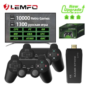 Игровая консоль LEMFO в стиле ретро, Беспроводная игровая консоль 2.4G, игровая палка 4k 10000 Игр, Портативная игровая консоль Dendy для телевизора