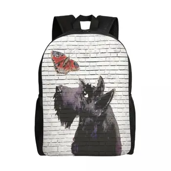 Изготовленный на заказ рюкзак с изображением Скотти Дога и бабочки для женщин и мужчин, модная сумка для книг для школы, сумки для шотландских терьеров 10