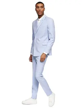 Классические Светло-голубые мужские костюмы-двойки 2022 года, современные летние Красивые свадебные костюмы, сшитые на заказ, Облегающее Официальное деловое пальто + брюки 12