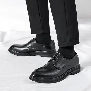 Кожаная мужская обувь в корейском стиле, повседневная кожаная дышащая Британская стелька, увеличивающая рост, Официальная одежда высокого качества