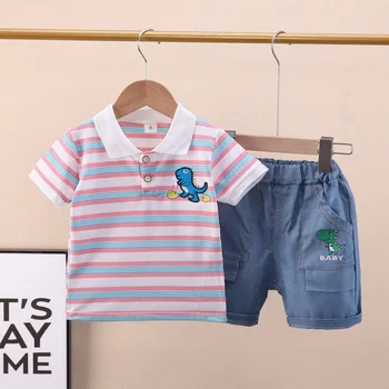 Комплект одежды для маленьких мальчиков, летняя одежда для детей, футболки с короткими рукавами и шорты с динозавром из мультфильма, костюмы для мальчиков, бутик одежды 16