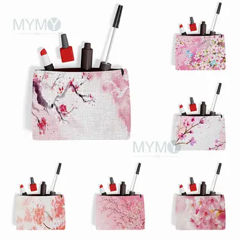Косметичка Pink Sakura, женская косметичка Cherry Blossoms, холщовая сумка для макияжа, модный многоразовый пенал Эстетичный Шикарный подарок 9