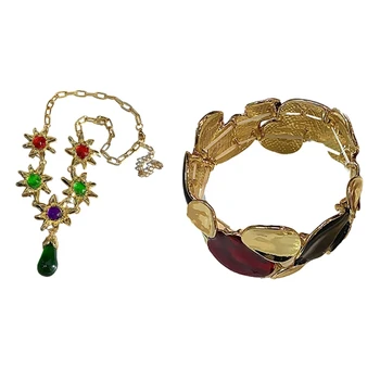 Красочное цветочное ожерелье, браслет, ретро-колье, заявление C1FC