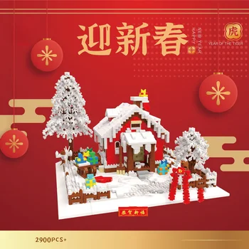 Креативный Микроалмазный блок Moc House для сборки зимней хижины Строительные кирпичи Фигурки Нанобриксы Игрушки для подарков на китайский Новый Год 16